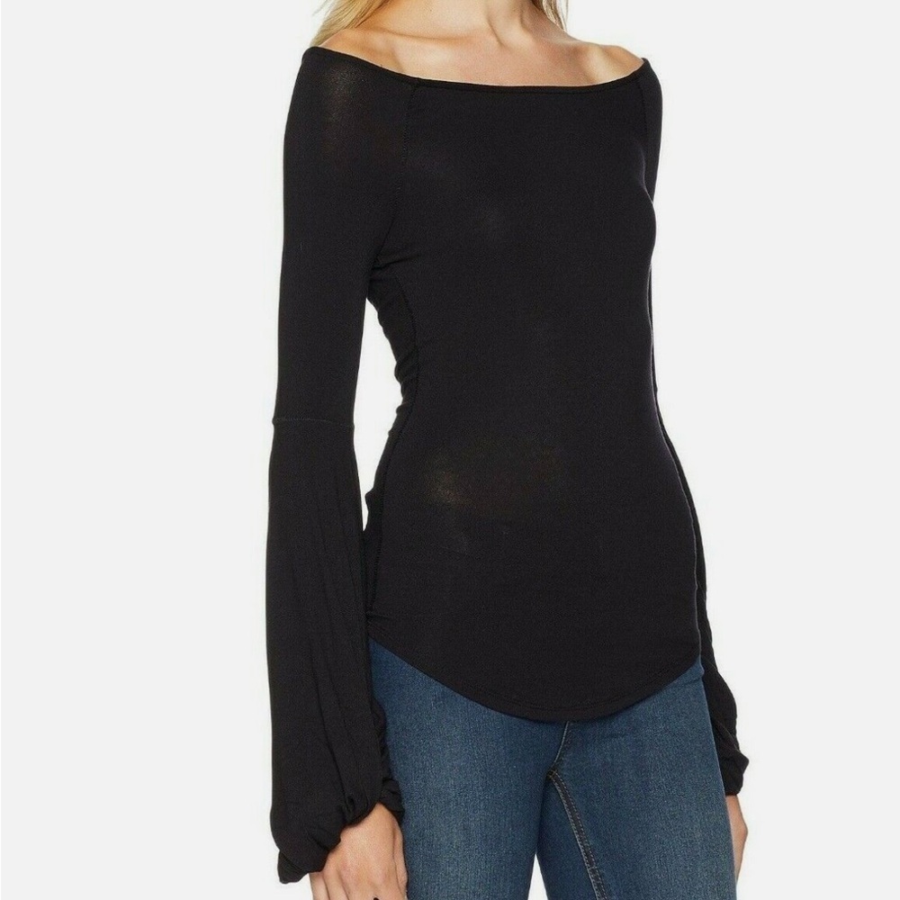 Free people Black Bell Sleeve Long Sleeves Blouse Size SP
